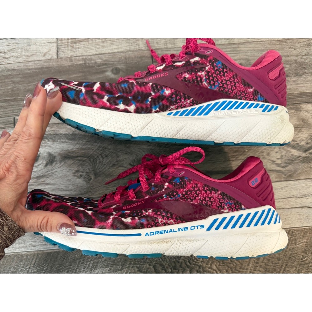 Brooks Adrenaline GTS 22 Size 11 Pink Leopard Print Athletic Running Shoes - Picture 6 of 11
